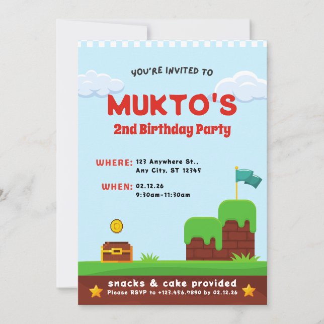 Convite Festa de segundo aniversário de Jogo de Vídeo | Bo (Frente)