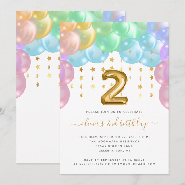 Convite Festa de segundo aniversário do Arco Balão Arco-Ír (Frente/Verso)