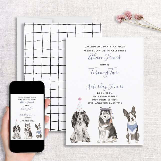 Convite Festa de segundo aniversário do Cachorro Púrpura N (Criador carregado)