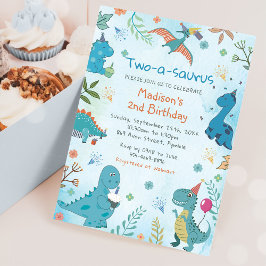 Convite Festa de segundo aniversário do Dinossauro Cute, 2