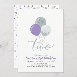 Convite Festa de segundo aniversário dos Balões Roxos e Pr