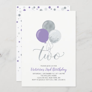 Convite Festa de segundo aniversário dos Balões Roxos e Pr