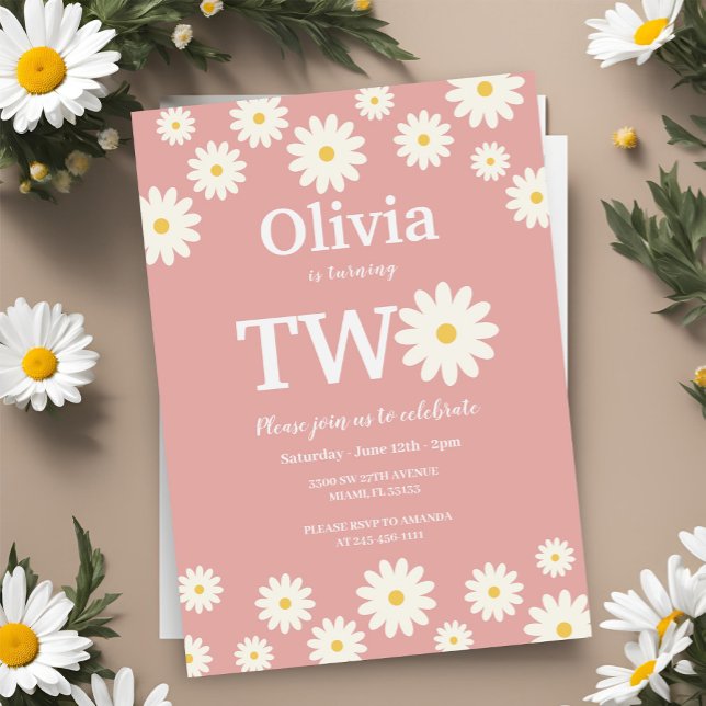 Convite Festa de segundo aniversário Floral Bohemian Pink  (Criador carregado)