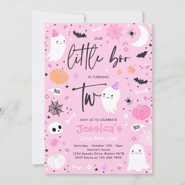 Convite Festa de segundo aniversário Ghost Little Boo do B (Frente)