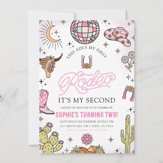 Convite Festa de segundo aniversário Rodeo, Moça Ocidental (Frente)