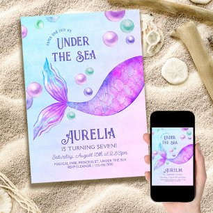 Convite Festa de Sereia Qualquer Idade Aniversário de Meni
