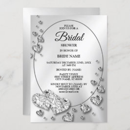 Convite Festa de Show de Noiva Coração Brilhante Cinza Pra