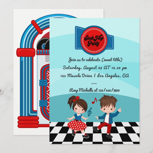 Convite Festa de Sock Hop de 4 de Julho (Frente/Verso)