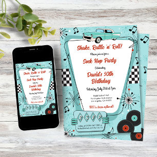 Convite Festa de Sock Hop dos Anos 50