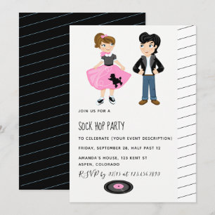 Convite Festa de Sock Hop Kids Rock and Roll Retro