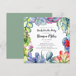 Convite Festa de solteira aquosa de cactos e suculações