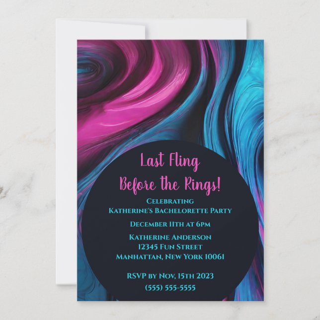 Convite Festa de solteira Art-Blue e rosa- (Frente)