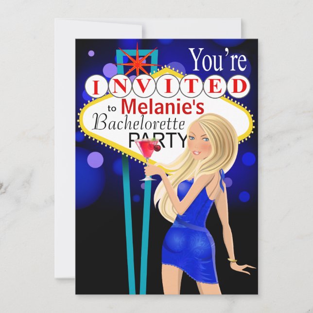 Convite Festa de solteira azul de Las Vegas (Frente)