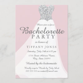 Convite Festa de solteira branca brilhante de prata rosa