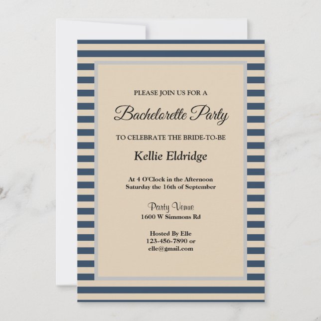 Convite Festa de solteira com Moldura de Stripes Azuis Clá (Frente)