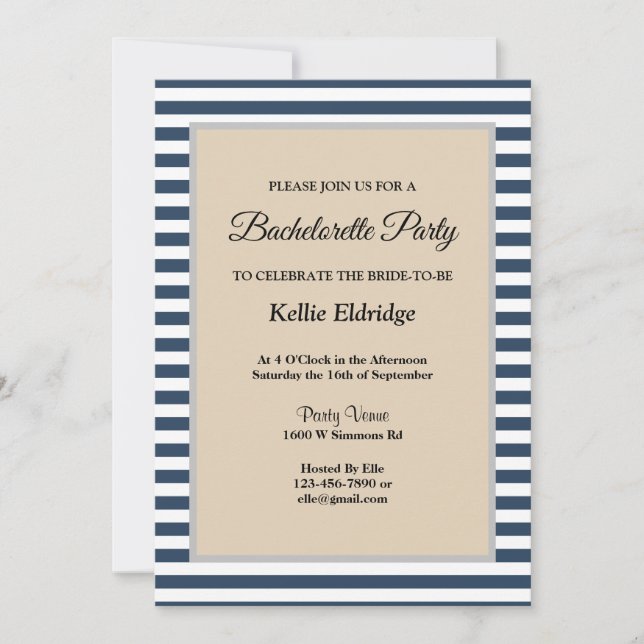 Convite Festa de solteira com Moldura de Stripes Azuis Clá (Frente)