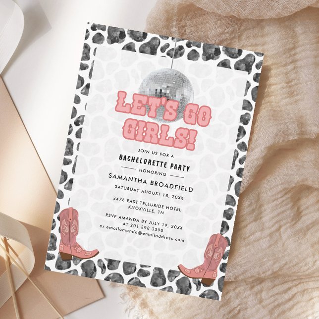 Convite Festa de Solteira Cowgirl Disco Rosa Preto (Disco Cowgirl Bachelorette Party Pink Black Invitation)