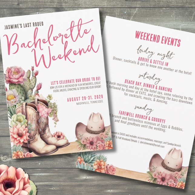 Convite Festa de solteira da Cowgirl (Last Rodeo Weekend Pink Cowgirl Bachelorette Party Invitation)