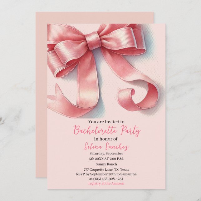 Convite Festa de solteira de Aquarela do Arco rosa (Frente/Verso)