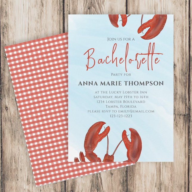 Convite Festa de solteira de Aquarela Lagosta Vermelha (Criador carregado)