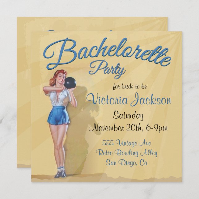 Convite Festa de solteira de Boliche do pino superior da V (Frente/Verso)