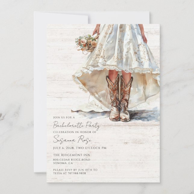 Convite Festa de solteira de Boots do Vestido de Casamento (Frente)