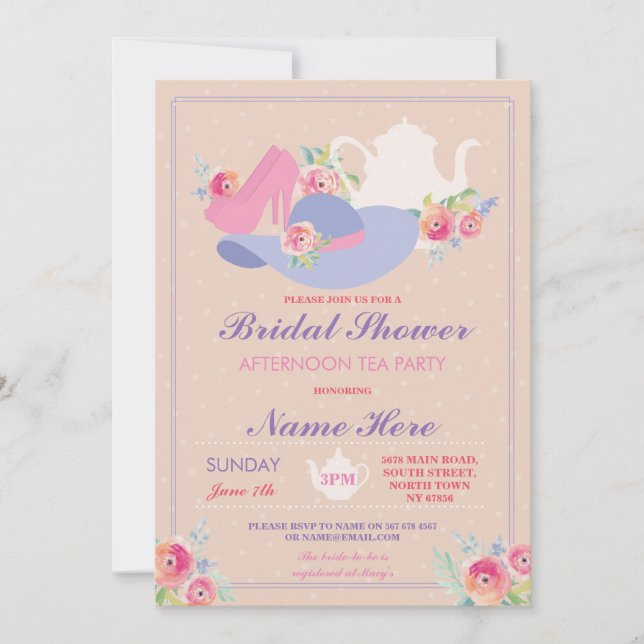 Convite Festa de solteira de Calçados de capacete de chá d (Frente)