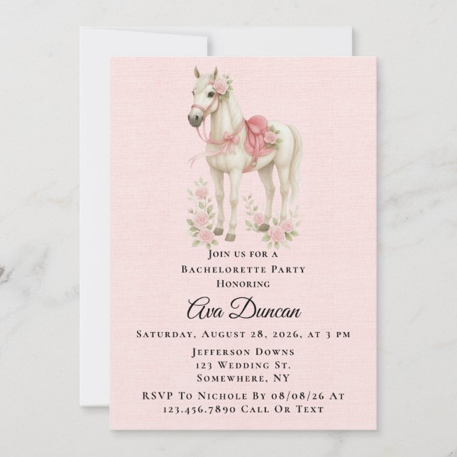 Convite Festa de solteira de Cavalo das Flores Rosa e Azul (Frente)