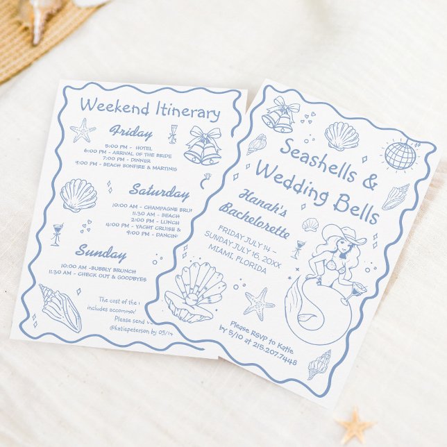 Convite Festa de solteira de Conchas e Sinos de Casamento (Criador carregado)