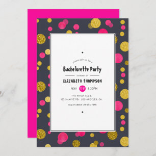 Convite Festa de solteira de Confetti Dourada e Rosa-Quent