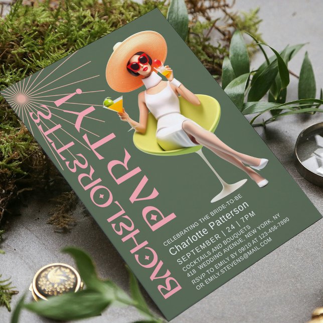 Convite Festa de solteira de coquetéis retrorreflectores (Criador carregado)