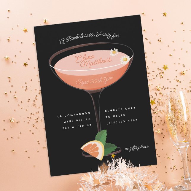 Convite Festa de solteira de coquetel rosa (Criador carregado)