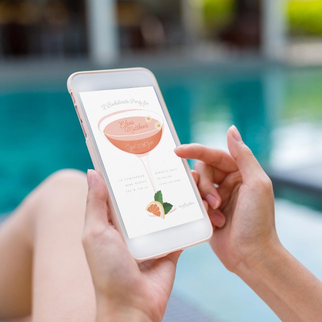 Convite Festa de solteira de coquetel rosa (Criador carregado)