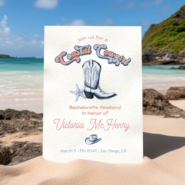 Convite Festa de solteira de Cowgirl Costeira Boots Hat (Criador carregado)