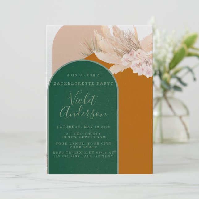 Convite Festa de solteira de Grass de Arch Bohemian Pampas (Em pé/Frente)