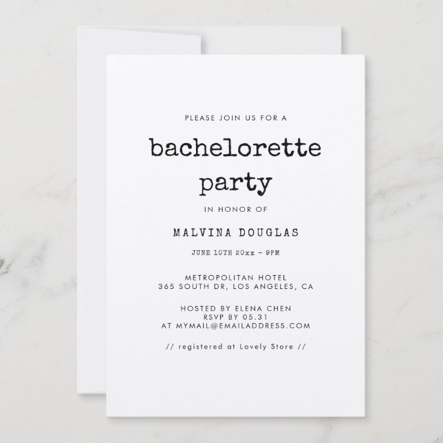 Convite Festa de solteira de máquinas de escrever minimali (Frente)