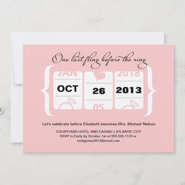 Convite Festa de solteira de máquinas de slot em Vegas (Frente)