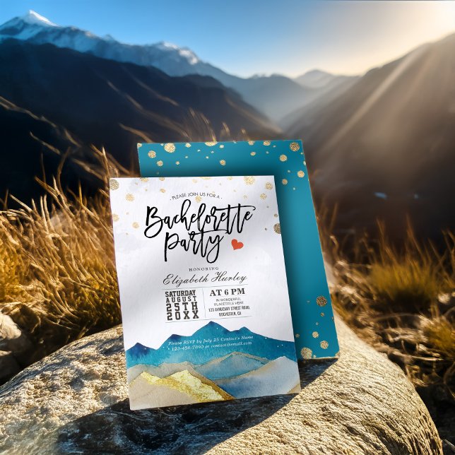 Convite Festa de solteira de Montanhas Douradas Azul de Co (Criador carregado)