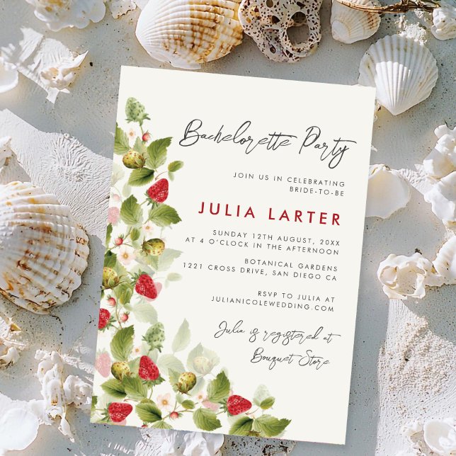 Convite Festa de solteira de morango de flores silvestres  (Criador carregado)