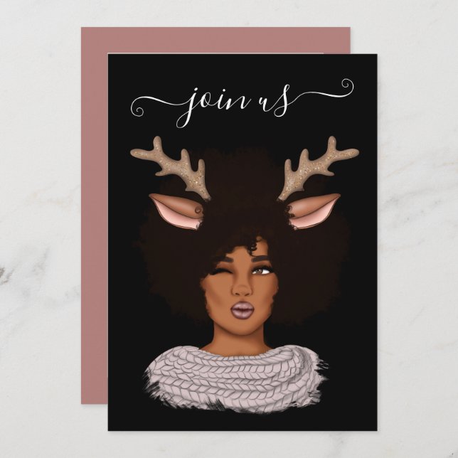 Convite Festa de solteira de Natal Afro-Americana Invi (Frente/Verso)