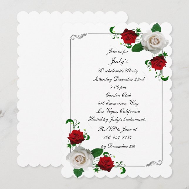 Convite Festa de solteira de Natal das Rosas Vermelhas e B (Frente/Verso)