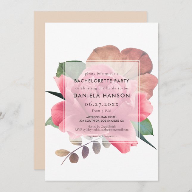 Convite Festa de solteira de rosa de colheita elegante (Frente/Verso)