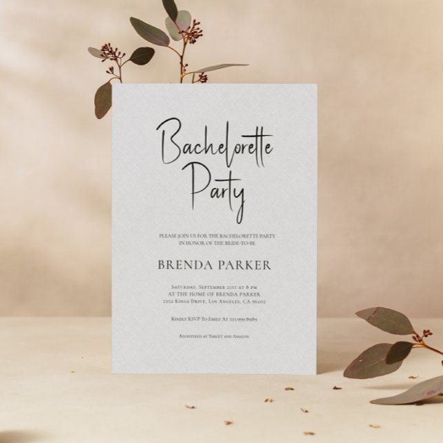 Convite Festa de solteira de Script Preto Simples de Linen (Criador carregado)