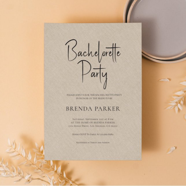 Convite Festa de solteira de Script Preto Simples Tan Line (Criador carregado)