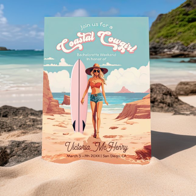 Convite Festa de solteira de surfboard da copa costeira (Criador carregado)