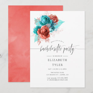 Convite Festa de solteira de Turquesa e Coral