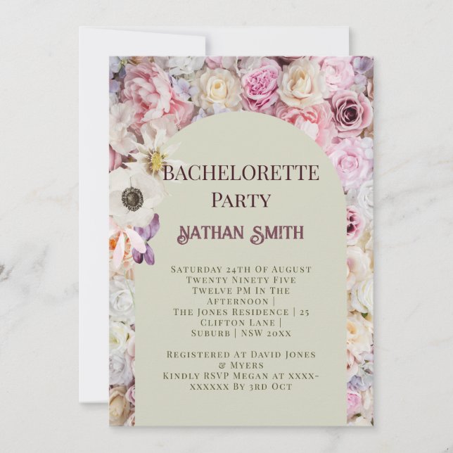 Convite Festa de solteira de Verão da Arca Floral Elegante (Frente)