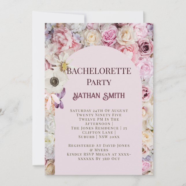 Convite Festa de solteira de Verão de Arca Floral Rosa Ele (Frente)