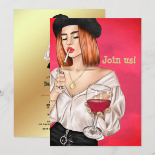 Convite Festa de solteira de vinho francês de cabelos ver