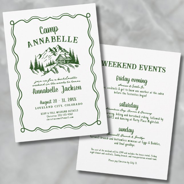 Convite Festa de solteira do Acampamento Desenhado à Mão (Camp Bachelorette Party Invitation)